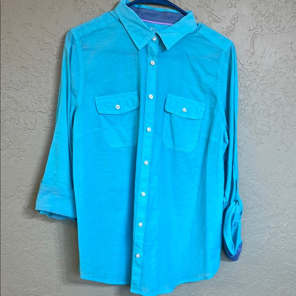 St. John's Bay Turquoise Casual Button Down Shirt